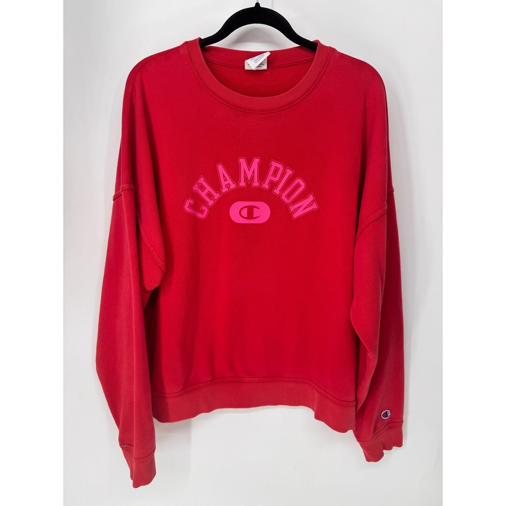 Champion Sweatshirt Women XL Red Pullover Logo Graphic Crewneck Relaxed Fit